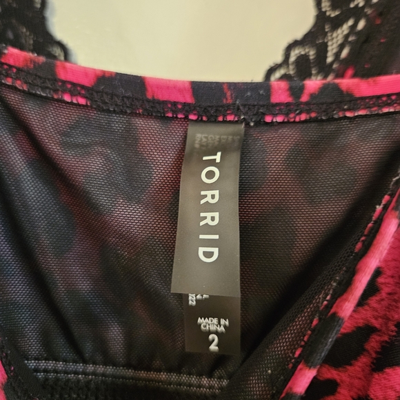 Torrid Pink Leopard Print Lace Trim Mid Wireless Swim Dress 2x - Picture 2 of 4